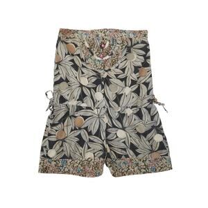 Vintage 2000s Sugarlips Cream and Grey Floral Leaf Strapless Romper S